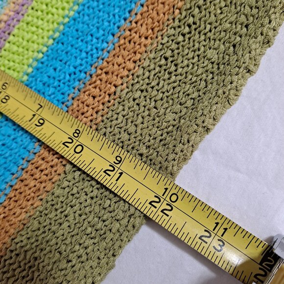 Crazy Horse Shirt Women XL Striped Colorful Artsy Open Knit Rainbow Stretchy - Picture 8 of 8